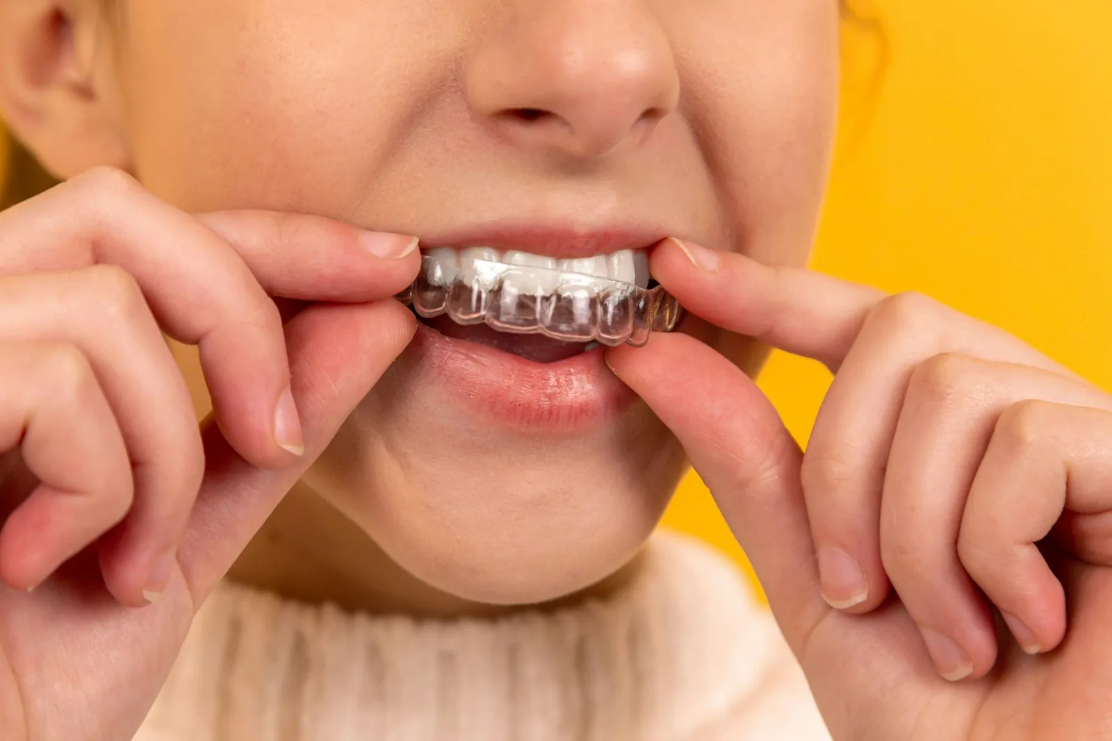 Person wearing clear dental braces