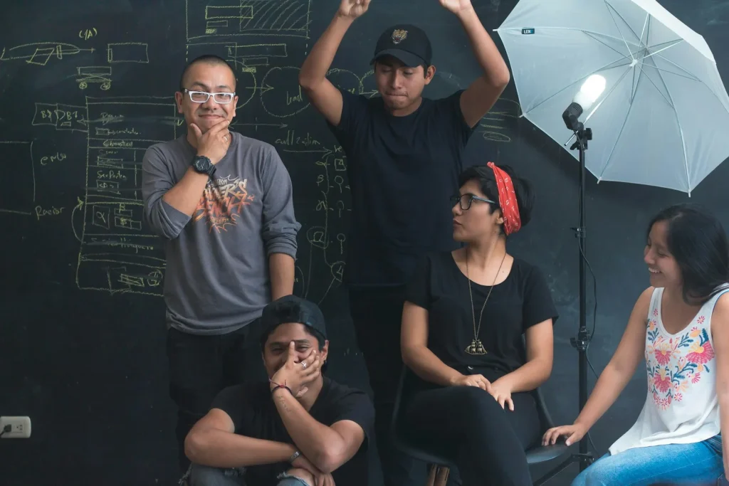 Group of people inside a studio working together