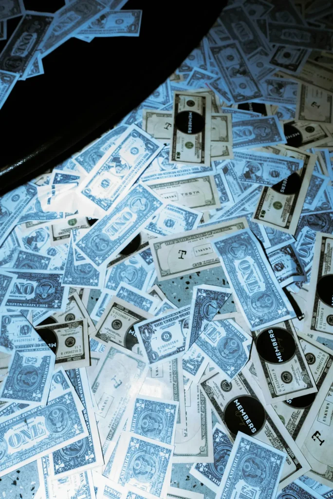 a bunch of money that is laying on the ground